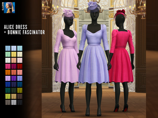Sims 4 — Alice Dress and Bonnie Fascinator Set by rustys_cc — Dress and match Fascinator Set for Royal Lady's