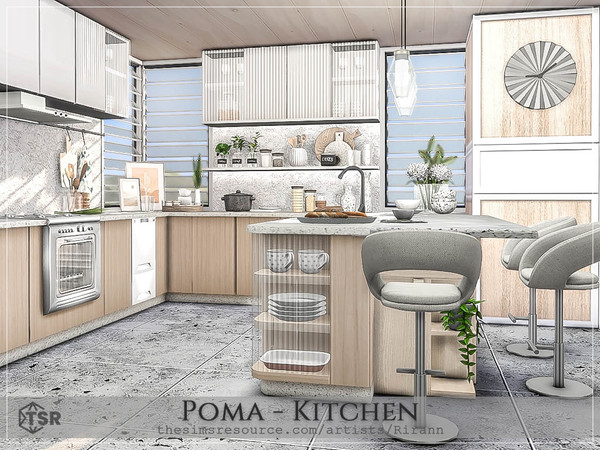 Sims 4 — Poma - Kitchen by Rirann — Poma is an elegant kitchen in white and beige colors