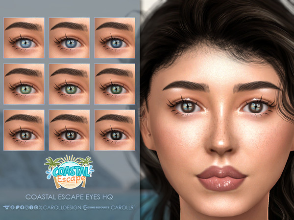 Sims 4 — Coastal Escape Eyes HQ by Caroll912 — A 9-swatch face paint set of eyes with a beach catchlight in different