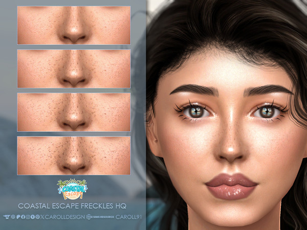 Sims 4 — Coastal Escape Freckles HQ by Caroll912 — A 4-swatch larger sun-kissed nose and cheek freckles in different