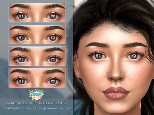 Sims 4 — Coastal Escape Highlighter HQ by Caroll912 — A 4-swatch glittery and glowy facial highlighter with shiny eye