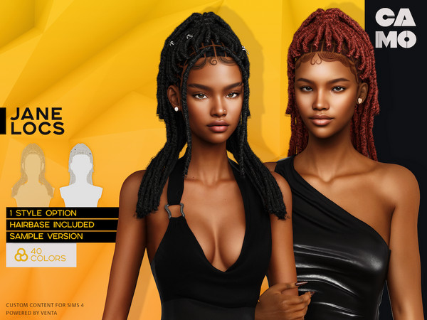 Sims 4 — CAMO - Jane Locs by VentaStudio — 40 Colors