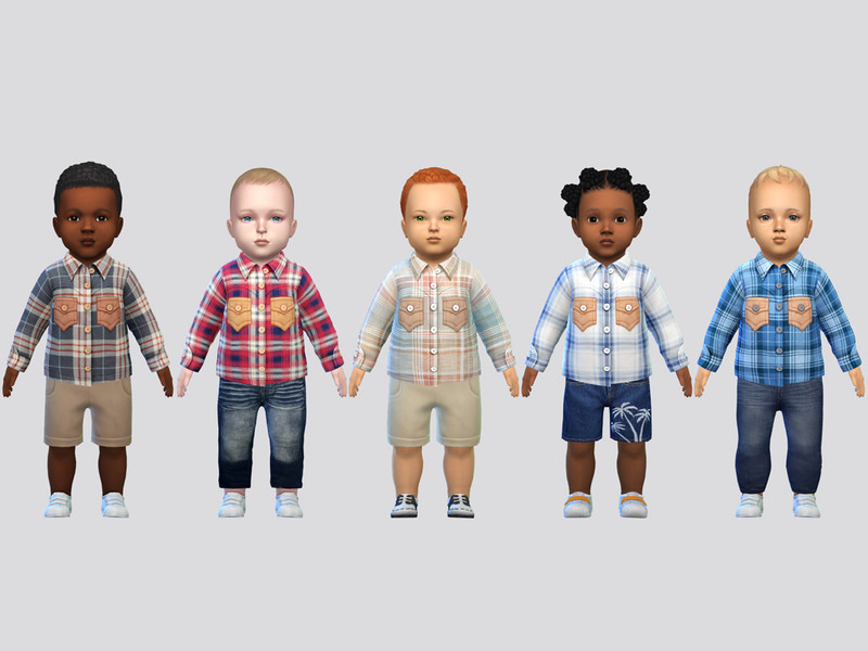 Sims 4 preppy plaid and campus fashion CC Button Down Plaid Shirt Infant by McLayneSims