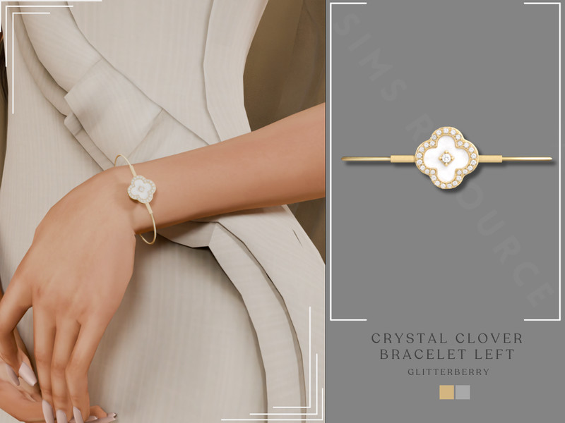 Sims 4 festive sparkle satin and party fashion CC Patreon - Crystal Clover Bracelet Left by Glitterberryfly