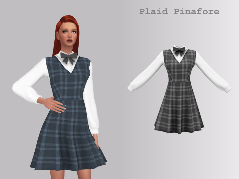 Sims 4 lace bow and ruffle fashion CC Plaid Pinafore by Yinyn