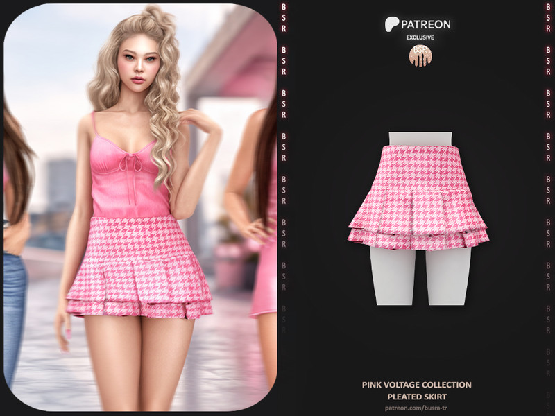 Sims 4 preppy plaid and campus fashion CC Pink Voltage Collection - 2 Pleated Skirt P273 by busra-tr