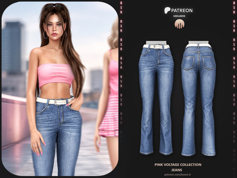 Sims 4 denim jeans romper and overall clothing CC Pink Voltage Collection -3 Jeans P273 by busra-tr