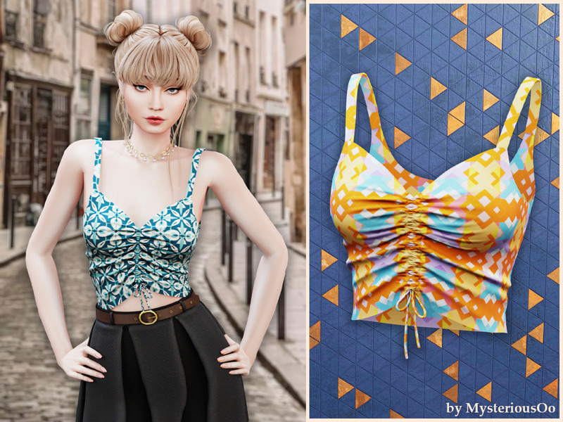 Sims 4 CC Ruched drawstring crop top by MysteriousOo