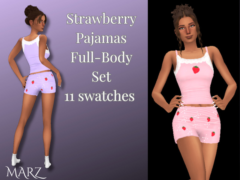 Sims 4 pajama CC Strawberry Pajamas Full-Body Set by Marz_one_15