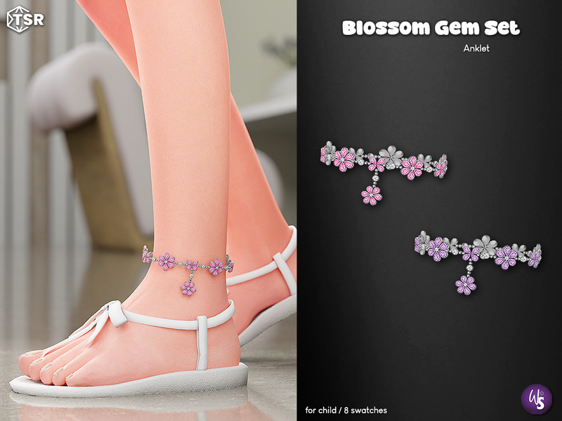 Sims 4 CC (Wisteria) Blossom Gem Set - Ankle Bracelet left (child) by WisteriaSims