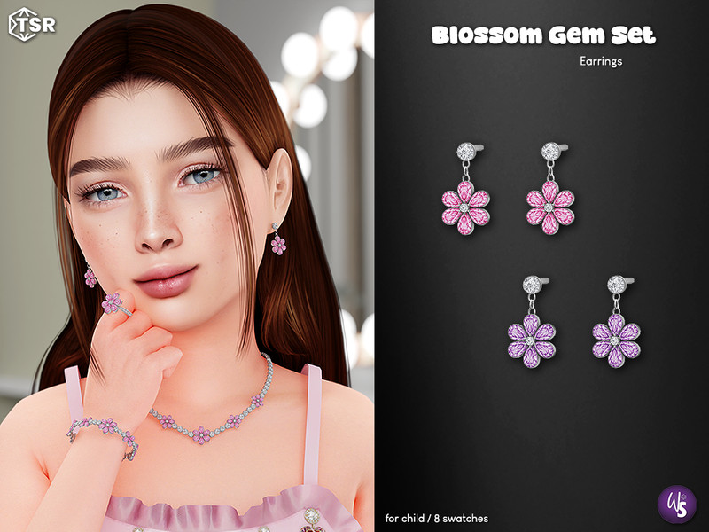 Sims 4 CC (Wisteria) Blossom Gem Set - Earrings (child) by WisteriaSims