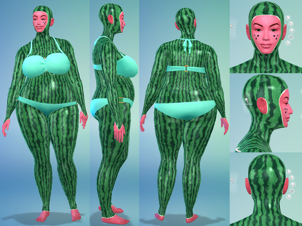 Sims 4 — watermelonskinmoleleftcheek by Lala_Sara — Skin that makes your sim look like a Watermelon.