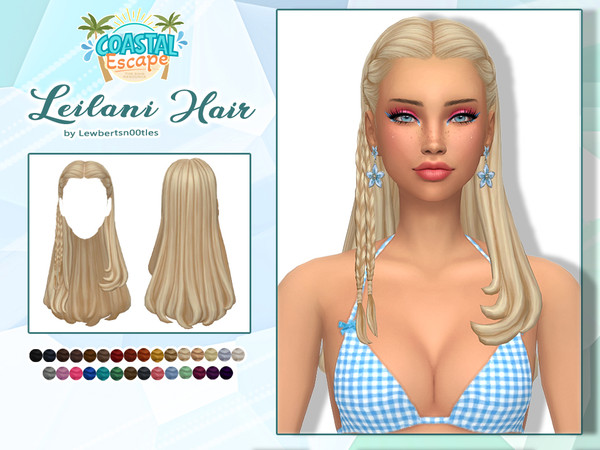 Sims 4 — Leilani Hair by Lewbertsn00tles — A long hairstyle with two braids over the shoulder. Maxis Match