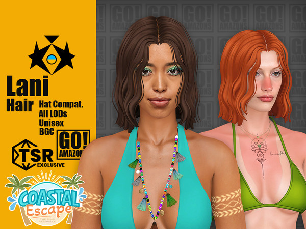 Sims 4 — Lani Hair by GoAmazons — Unisex wavy shoulder length bob in maxis style.