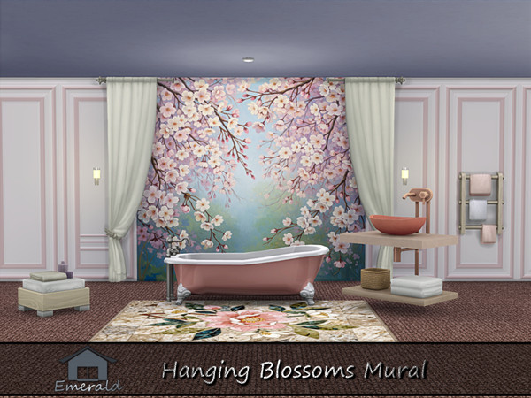 Sims 4 — Hanging Blossoms Mural1 by Emerald — Hanging blossoms will instantly adds dimension and color when you want to