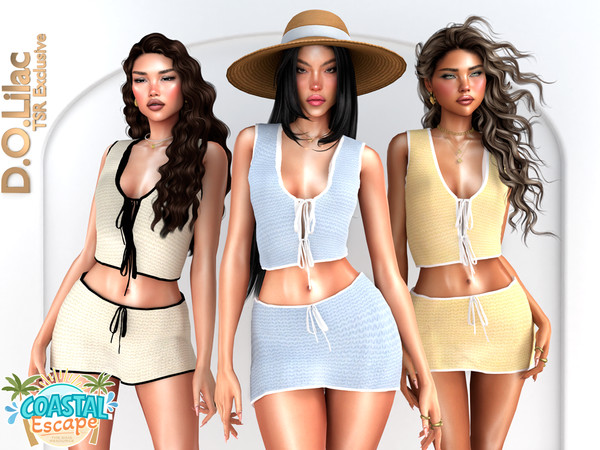 Sims 4 — Coastal Escape Crochet Set -Top- by DOLilac — Includes: (Top + Bottom)