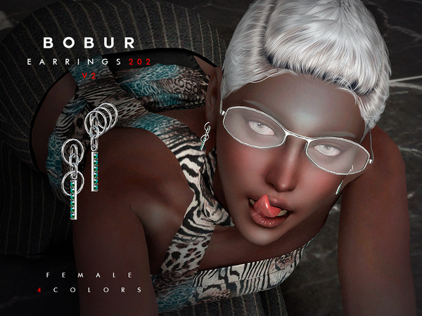Sims 4 — Bobur Earrings 202 V2 by Bobur2 — Dangling earrings with gems for female