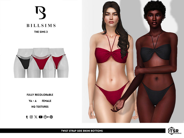 Sims 3 — Twist Strap Side Bikini Bottoms by Bill_Sims — These bikini bottoms feature a low-rise fit with a twist strap
