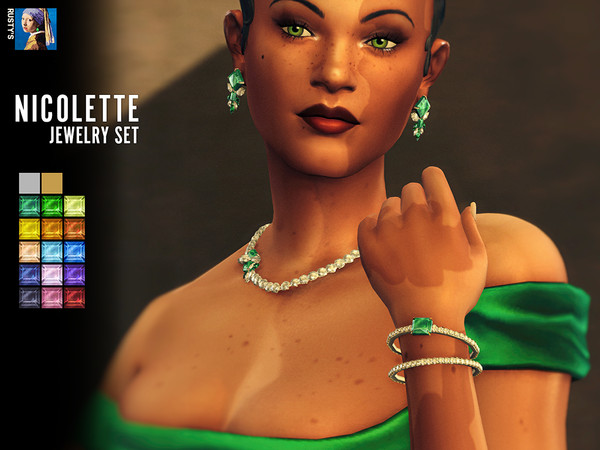 Sims 4 — RUSTY_M Jewelry XIII_Nicolette Diamond Bracelet by rustys_cc — Diamond Earrings + Necklace + Bracelet Set for