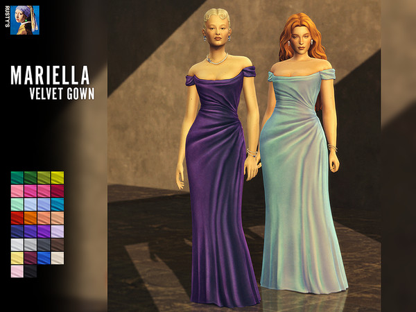 Sims 4 — RUSTY_Mariella Silky Velvet Gown by rustys_cc — Masterpiece! Silky Velvet & Sequin Dress Collection!