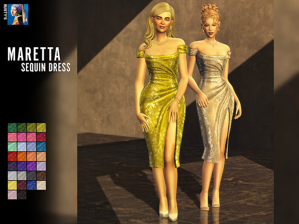 Sims 4 — RUSTY_Maretta Sequin Dress by rustys_cc — Masterpiece! Silky Velvet & Sequin Dress Collection!