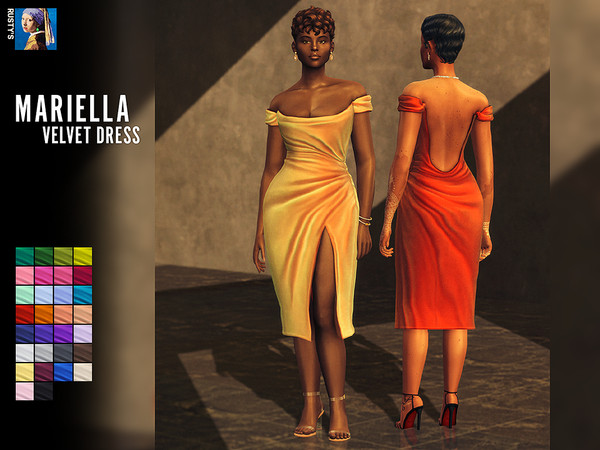 Sims 4 — RUSTY_Mariella Silky Velvet Dress by rustys_cc — Masterpiece! Silky Velvet & Sequin Dress Collection!