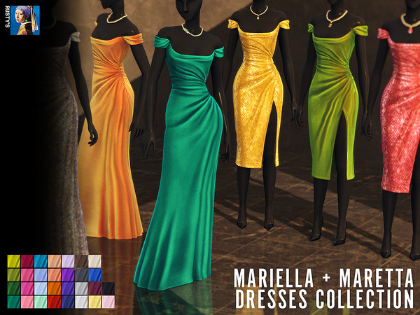 Sims 4 — Mariella-Maretta Dresses Collection by rustys_cc — Masterpiece! Silky Velvet & Sequin Dress Collection!
