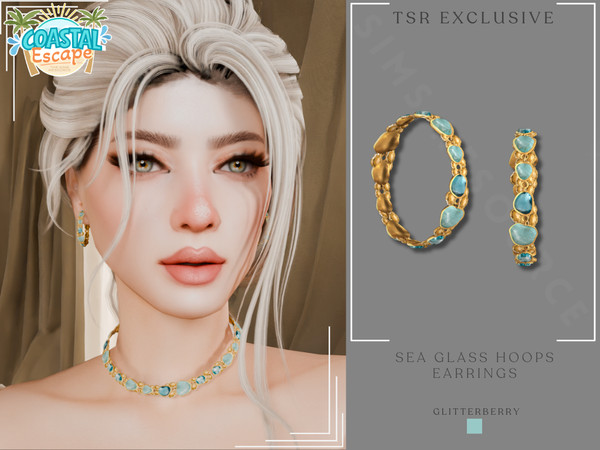 Sims 4 — Coastal Escape - Sea Glass Hoops Earrings by Glitterberryfly — A blue gemstone hoop earring