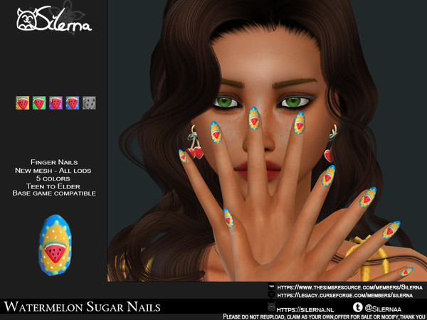 Sims 4 — Watermelon Sugar Nails by Silerna — Basegame compatible