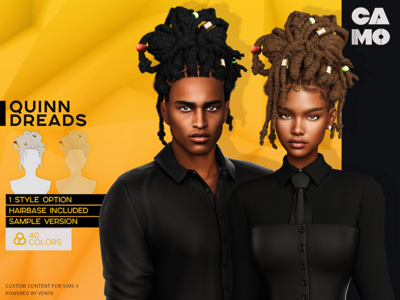Sims 4 curly coily braided loc and afro hairstyle CC CAMO - Quinn Dreads by VentaStudio