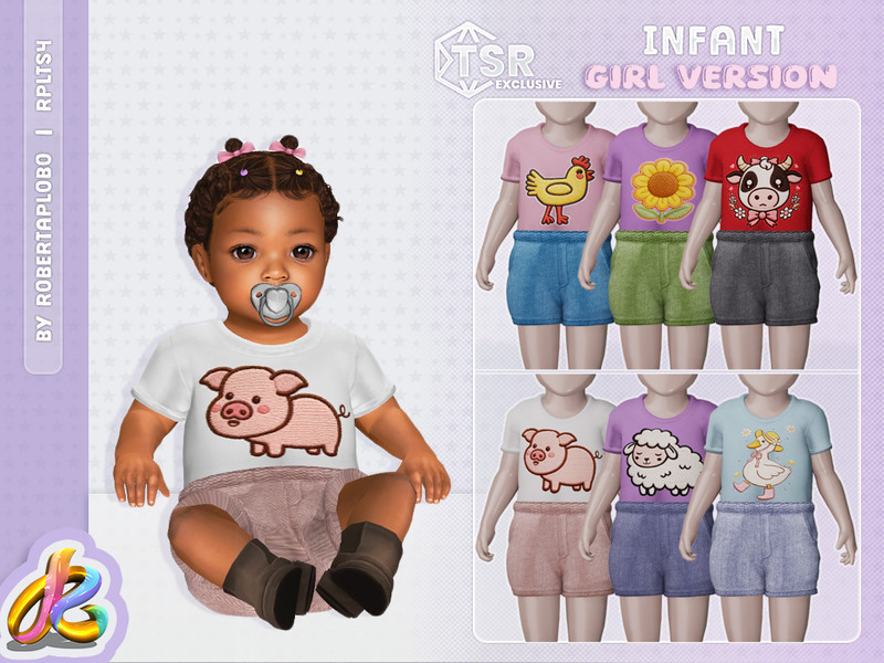 Sims 4 ranch and western custom content CC Infant - Girls Farm Life Outfit by RobertaPLobo