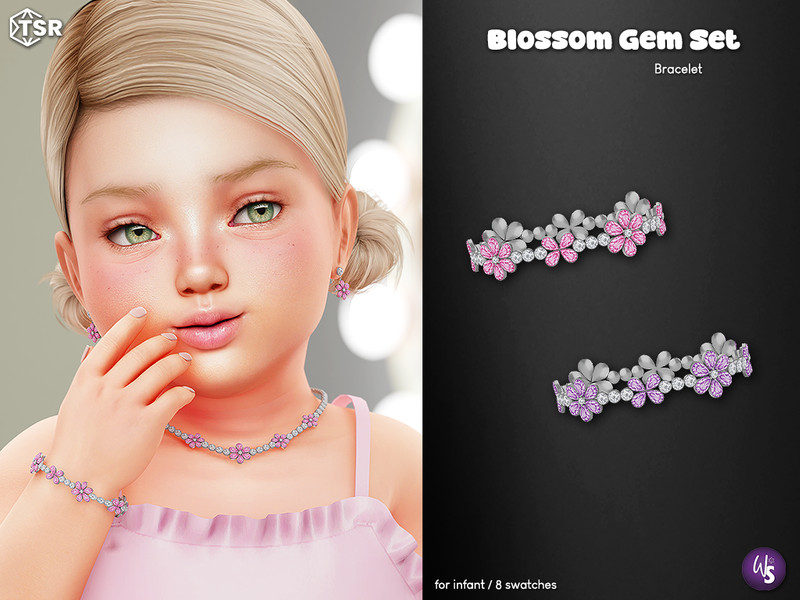 Sims 4 bracelet bangle and wrist accessory CC (Wisteria) Blossom Gem Set - Bracelet (infant) by WisteriaSims