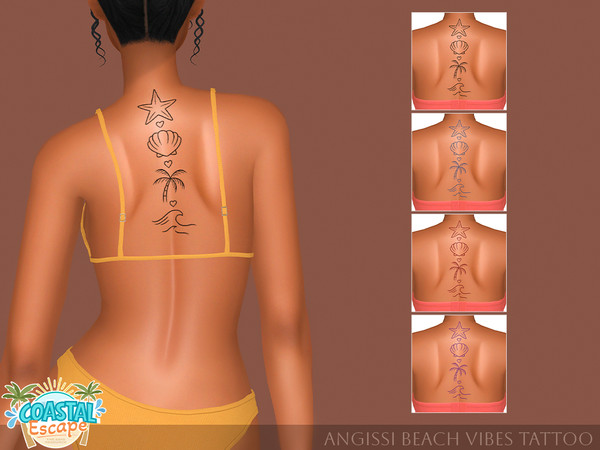 Sims 4 — Beach Vibes Tattoo by ANGISSI — PREVIEWS MADE USING HQ MOD HQ compatible