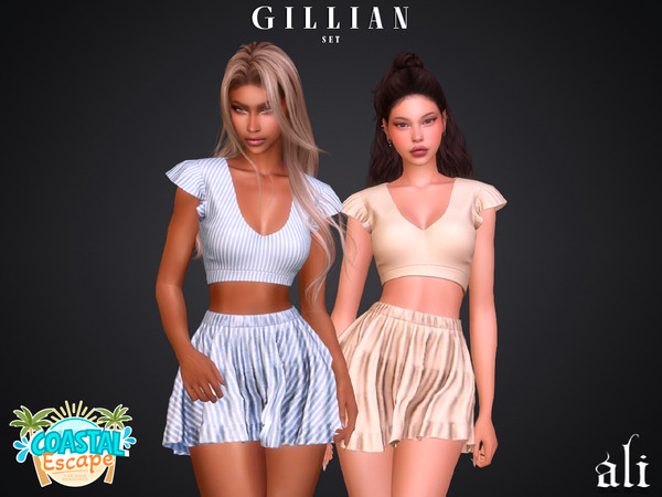 Sims 4 — Coastal Escape - GILLIAN set by ali1 — Ruffle Sleeve Top and Skirt