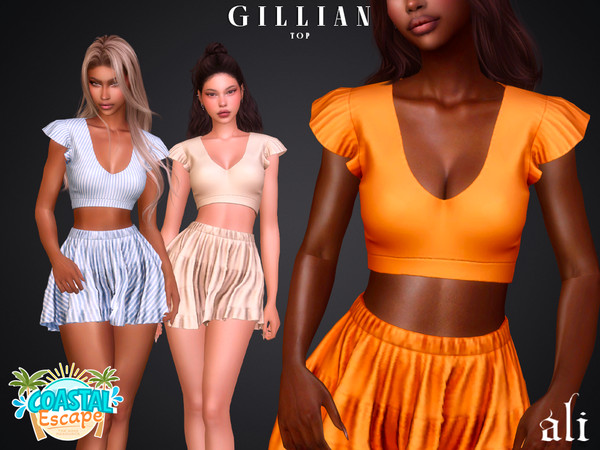 Sims 4 — Coastal Escape - GILLIAN skirt by ali1 — Ruffle Sleeve Top and Skirt