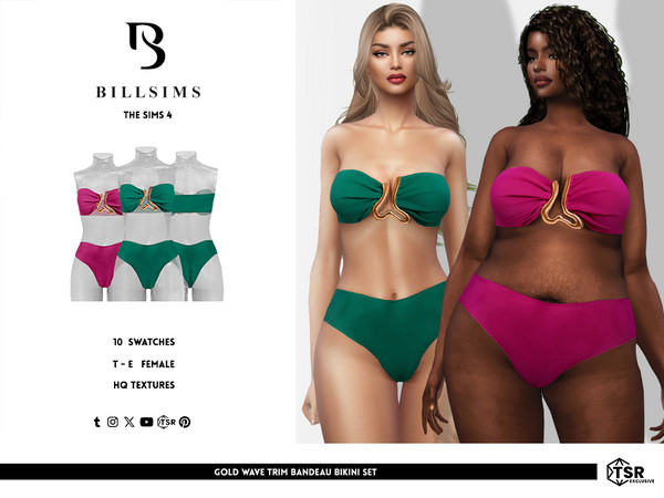 Sims 4 — Gold Wave Trim Bandeau Bikini Set by Bill_Sims — This set includes a bikini top with a gold wave trim detail and