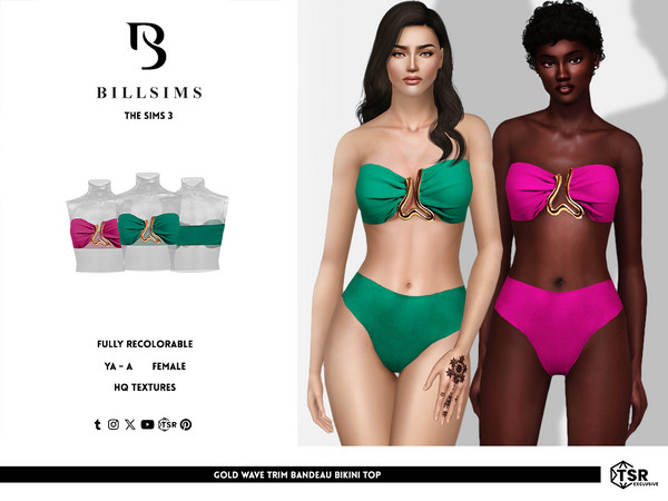 Sims 3 — Gold Wave Trim Bandeau Bikini Top by Bill_Sims — This bikini top features a gold wave trim detail and subtle