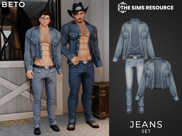 Sims 4 — By Beto - Jeans (Long Jacket) by Beto_ae0 — Men's cowboy outfit, enjoy it