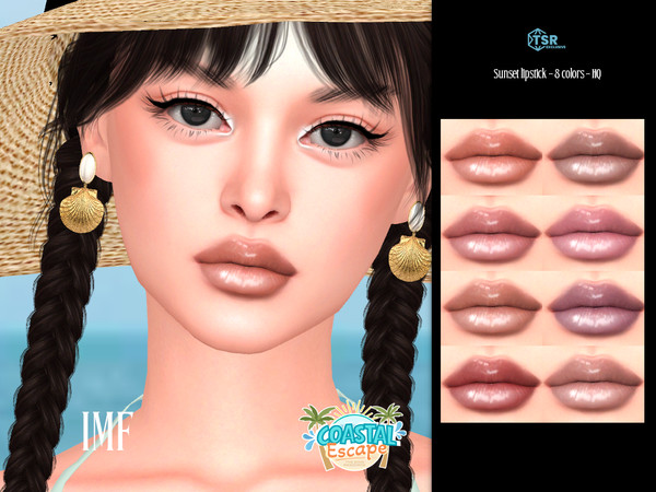 Sims 4 — IMF Sunset Lipstick Coastal Escape by IzzieMcFire — Sunset Lipstick contains 8 colors in hq texture. Standalone