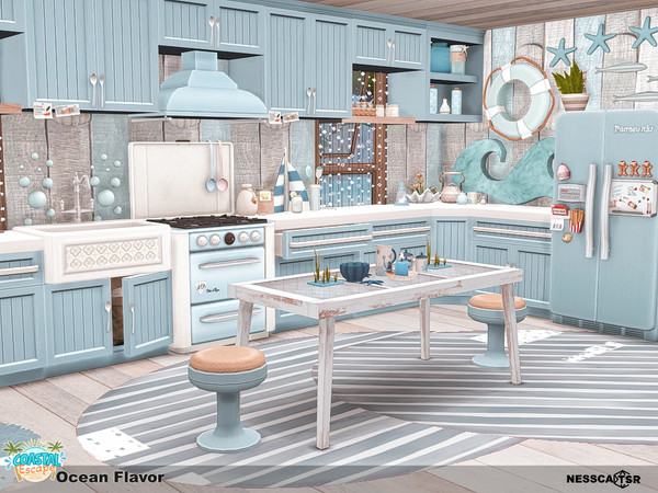 Sims 4 — Ocean Flavor by Nessca — Ocean Flavor is a charming coastal kitchen that lets your Sims relive the magic of a