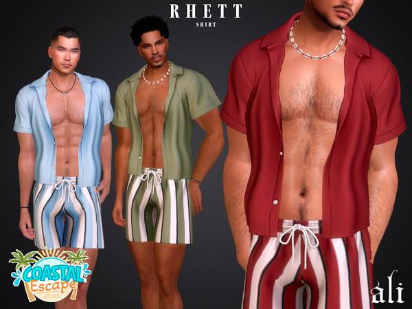 Sims 4 — Coastal Escape - RHETT shirt by ali1 — Open Shirt and Shorts