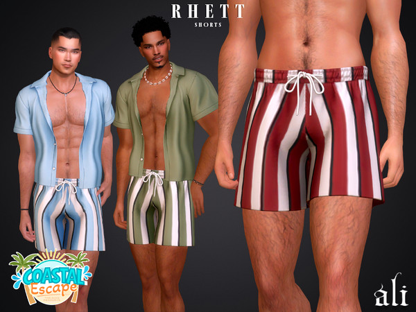 Sims 4 — Coastal Escape - RHETT shorts by ali1 — Open Shirt and Shorts