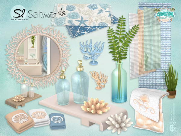 Sims 4 — Saltwater Bathroom Decor by SIMcredible! — Inspired by the ocean clean reflective waters and its shells, we