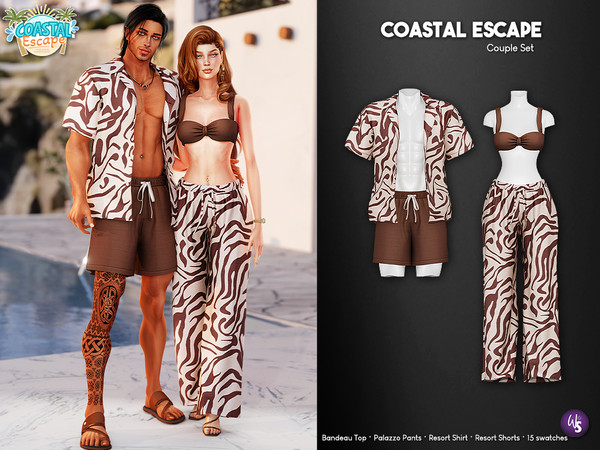 Sims 4 — Coastal Escape - Matching Couple Set by WisteriaSims — Designed for Sims who love sunny vacations and effortless