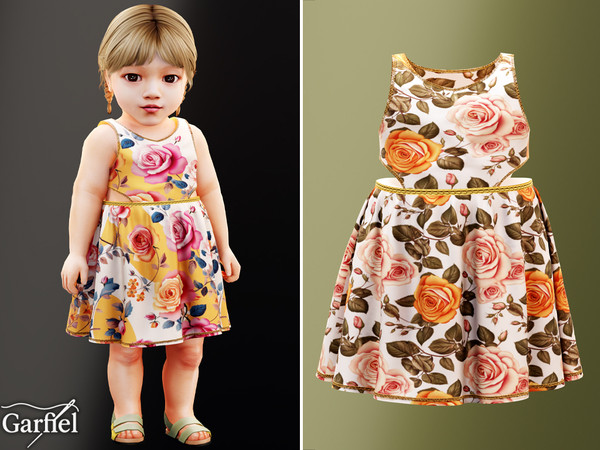 Sims 4 — Infant - Rose print cutout dress with gold trim by Garfiel — A sweet infant dress featuring a sleeveless rose