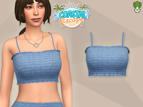 Sims 4 — Coastal Escape - Shirring Crop Top by kapakijo — Shirring crop top & wide leg trousers available in 40