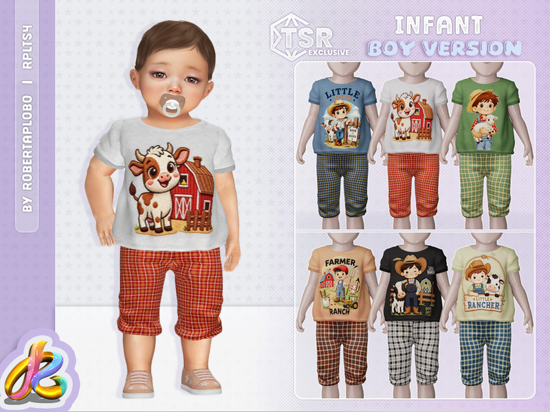 Sims 4 infant clothing and accessory CC Boys Set - Little Rancher TOP 348 - Infant by RobertaPLobo
