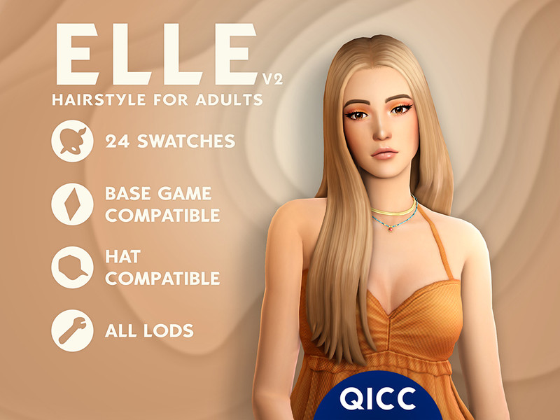 Sims 4 long flowing and layered hairstyle CC Elle Hair v2 by qicc