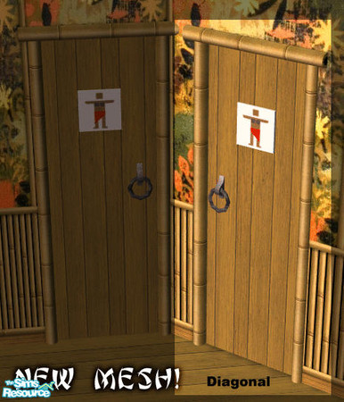 Sims 2 — Sim Tiki - Bamboo Womens Door (Diagonal) by Shannanigan — Diagonal version of Bamboo Womens Door. Requires