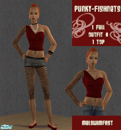 Sims 2 — Punky-Fishnets by melswimfast — A punky full outfit and top for your sims with an edgy style.
